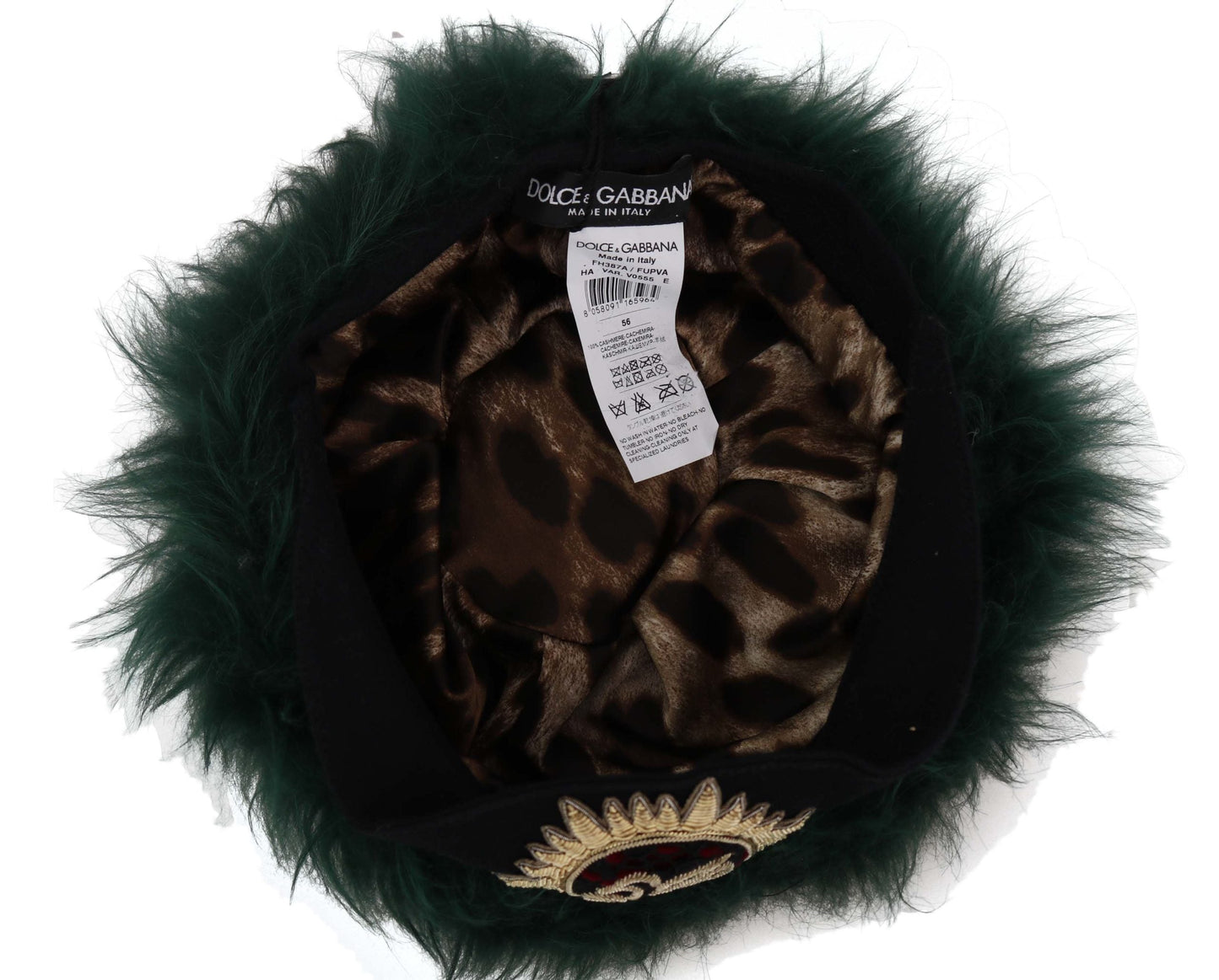 Dolce & Gabbana Green Fur DG Logo Embroidered Cloche Women's Hat