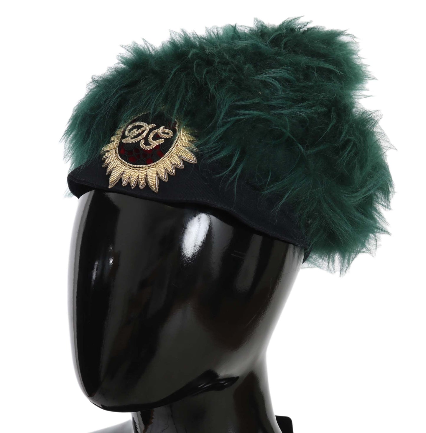 Dolce & Gabbana Green Fur DG Logo Embroidered Cloche Women's Hat