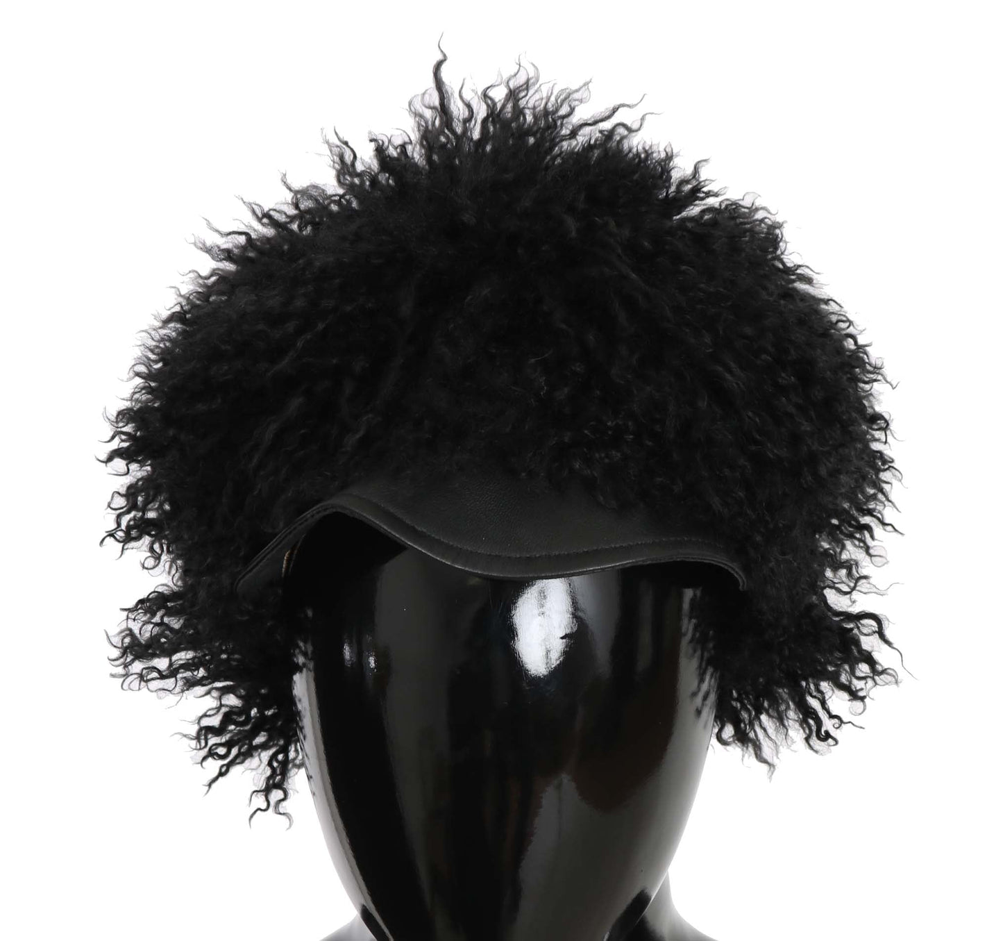 Dolce & Gabbana Black Tibet Lamb Fur Leather Gatsby Women's Hat