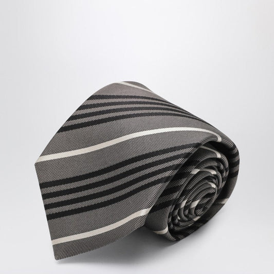 Saint Laurent Gray Striped Silk Tie Men