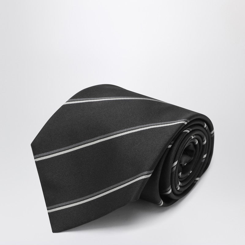 Saint Laurent Brown Striped Silk Tie Men