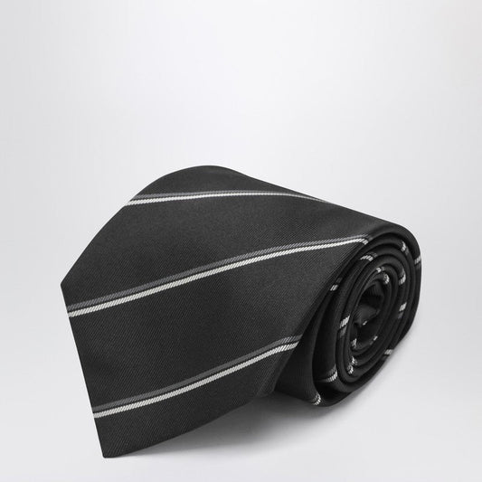 Saint Laurent Brown Striped Silk Tie Men