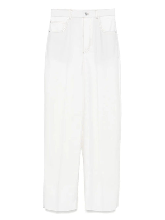 BOTTEGA VENETA Wide-Leg Wool Trousers with Contrast Stitching
