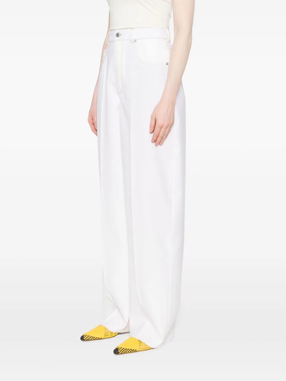 BOTTEGA VENETA Wide-Leg Wool Trousers with Contrast Stitching