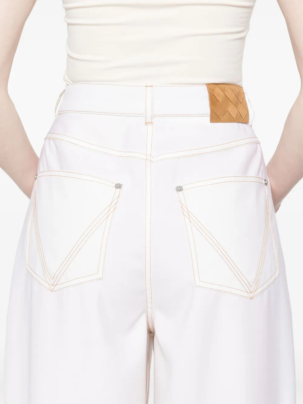 BOTTEGA VENETA Wide-Leg Wool Trousers with Contrast Stitching