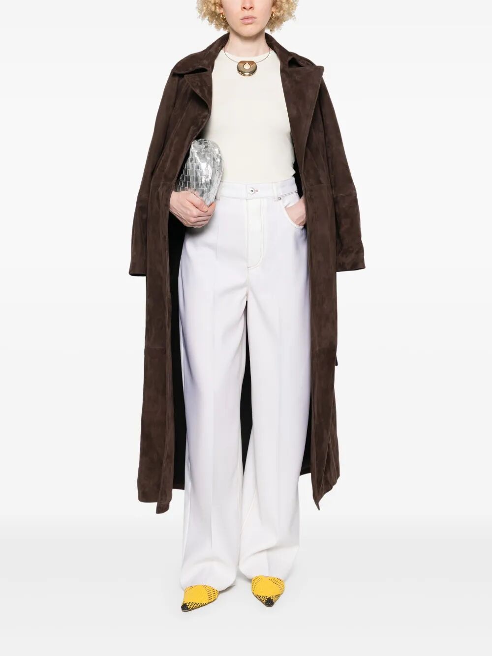 BOTTEGA VENETA Wide-Leg Wool Trousers with Contrast Stitching