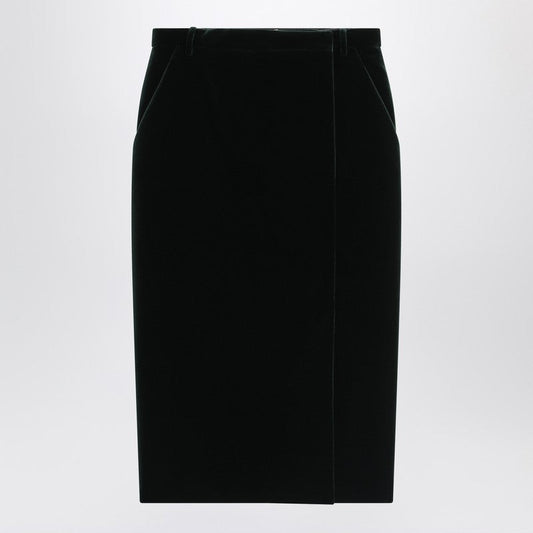 Saint Laurent Green Velvet Wrap Midi Skirt Women