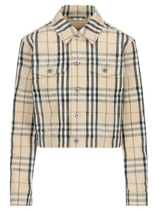 Burberry Check Cropped Denim Jacket Grain