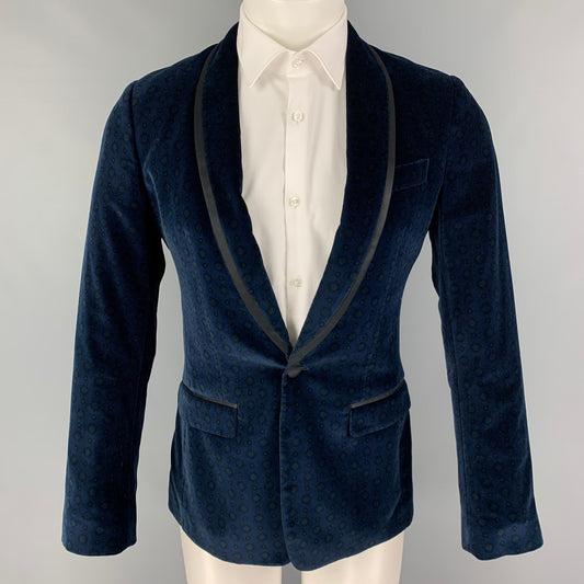 DOLCE & GABBANA Size 34 Navy Black Circles Cotton Blend Sport Coat