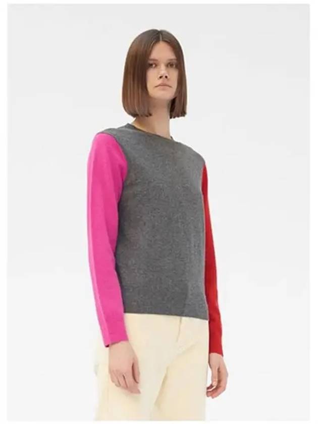 CELINE Crewneck Color Block Wool Knit Top Grey
