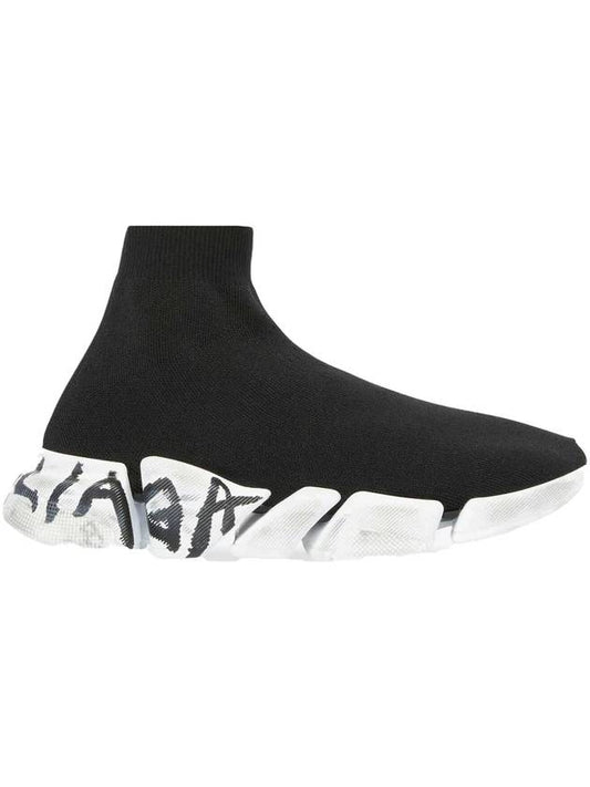 Balenciaga Speed 2.0 Graffiti Knit High Top Sneakers Black