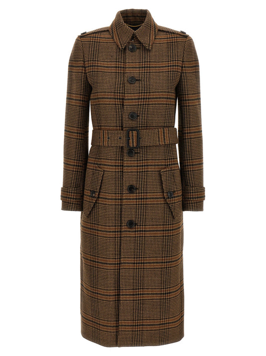 Saint Laurent Women Prince Of Wales Wool Coat