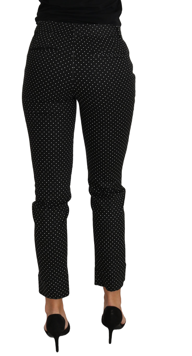 Dolce & Gabbana Black Dress Polka Dot Cropped Straight Women's Pants