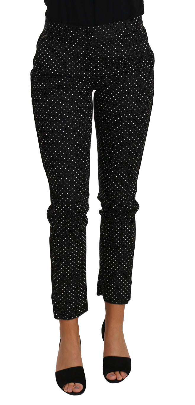 Dolce & Gabbana Black Dress Polka Dot Cropped Straight Women's Pants