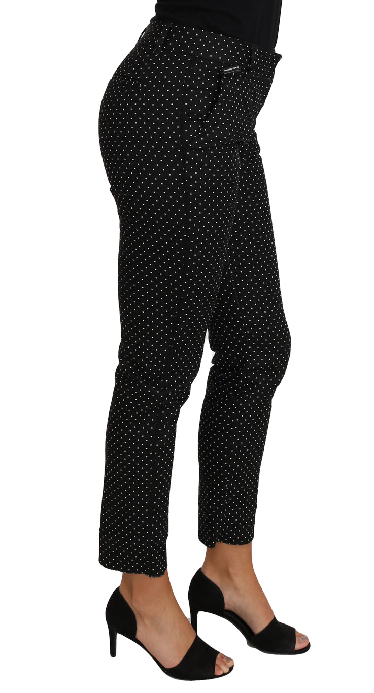Dolce & Gabbana Black Dress Polka Dot Cropped Straight Women's Pants