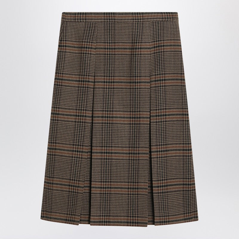 Saint Laurent Prince Of Wales Wool Midi Skirt Women