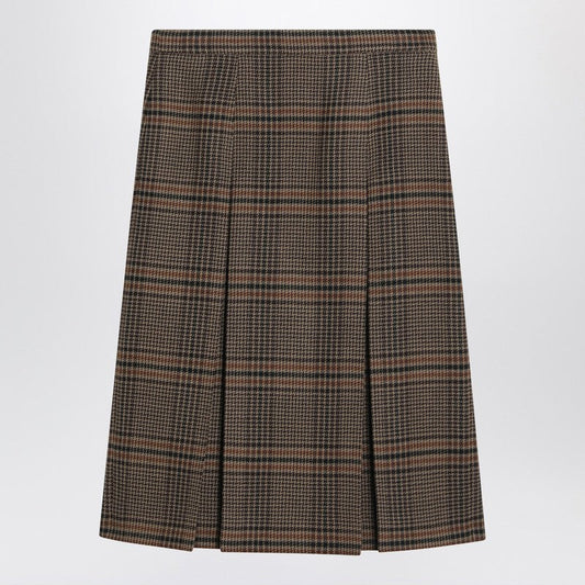 Saint Laurent Prince Of Wales Wool Midi Skirt Women