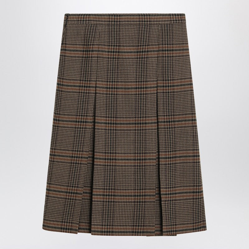 Saint Laurent Prince Of Wales Wool Midi Skirt Women