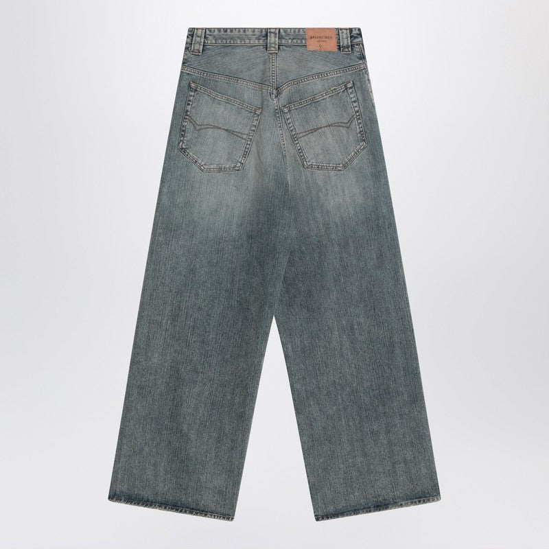 Balenciaga Light Washed Blue Baggy Jeans With Logo Men