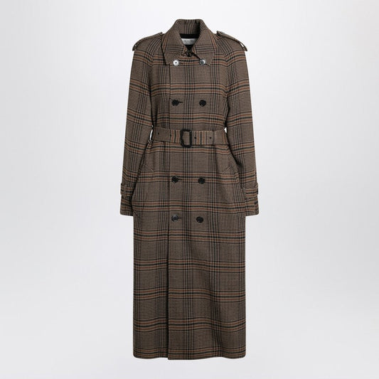 Saint Laurent Double-Breasted Coat In Prince Of Wales Wool Women