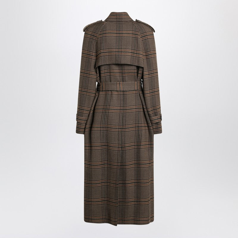 Saint Laurent Double-Breasted Coat In Prince Of Wales Wool Women