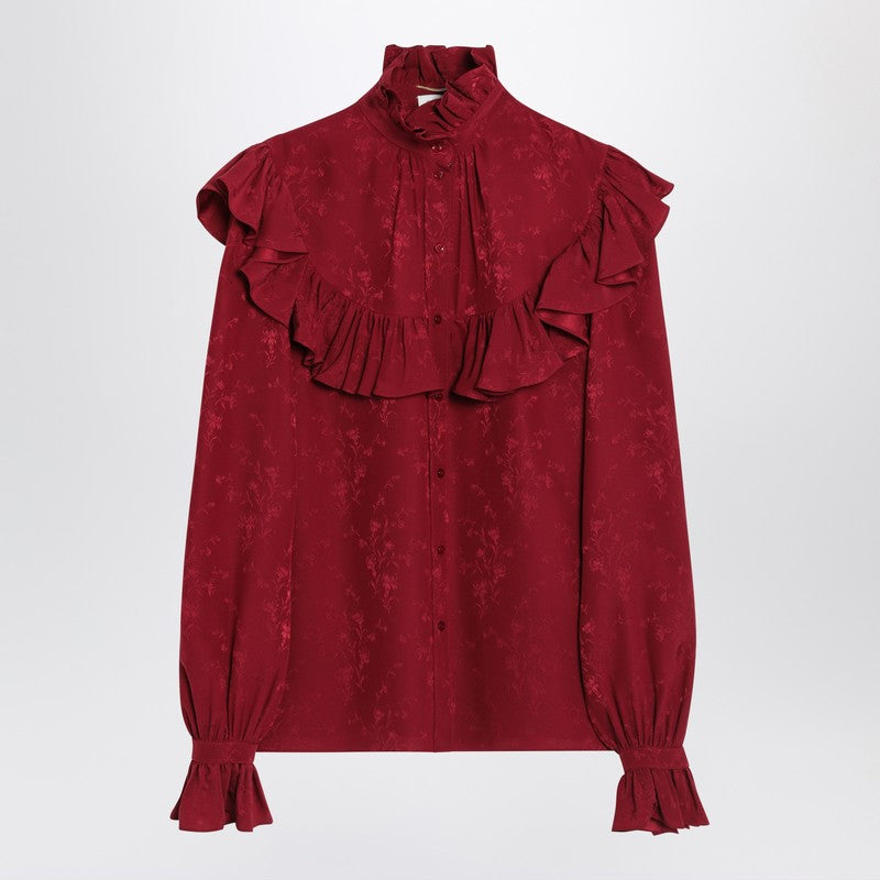 Saint Laurent Red Damask Silk Shirt Women
