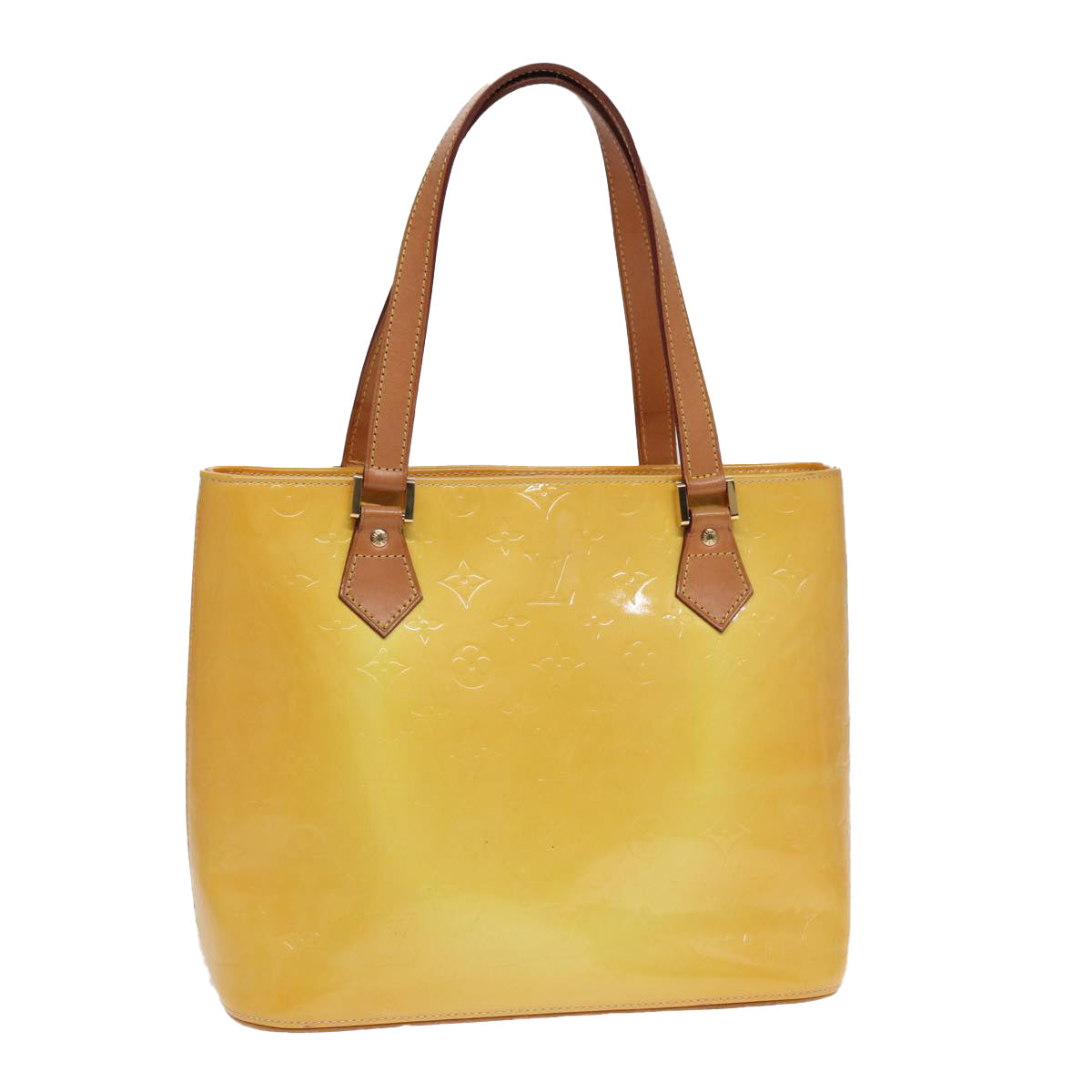 LOUIS VUITTON Monogram Vernis Houston Hand Bag Lime Yellow M91055 LV 83222