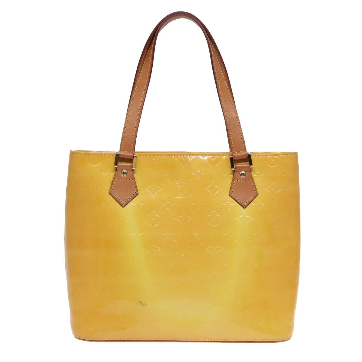 LOUIS VUITTON Monogram Vernis Houston Hand Bag Lime Yellow M91055 LV 83222