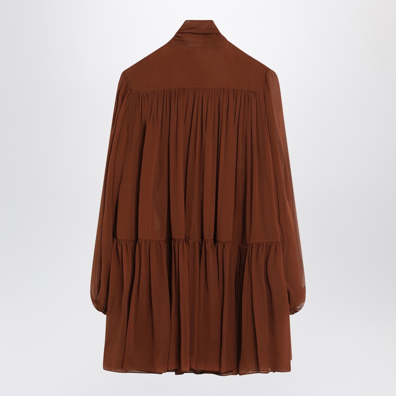 Saint Laurent Rust-Colored Lavallière Silk Dress Women