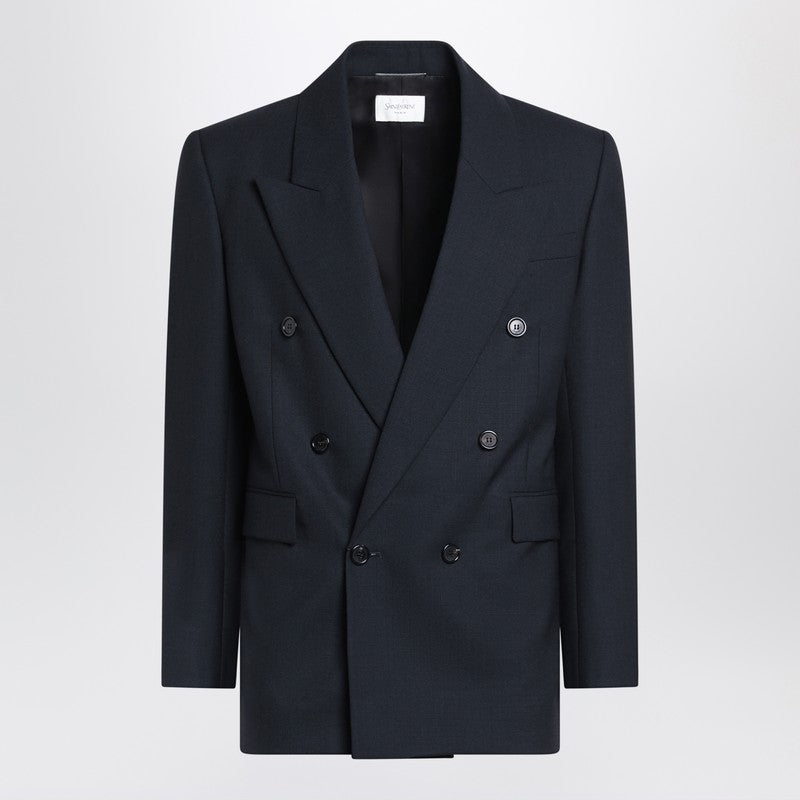 Saint Laurent Double-Breasted Navy Blue Wool Jacket Men