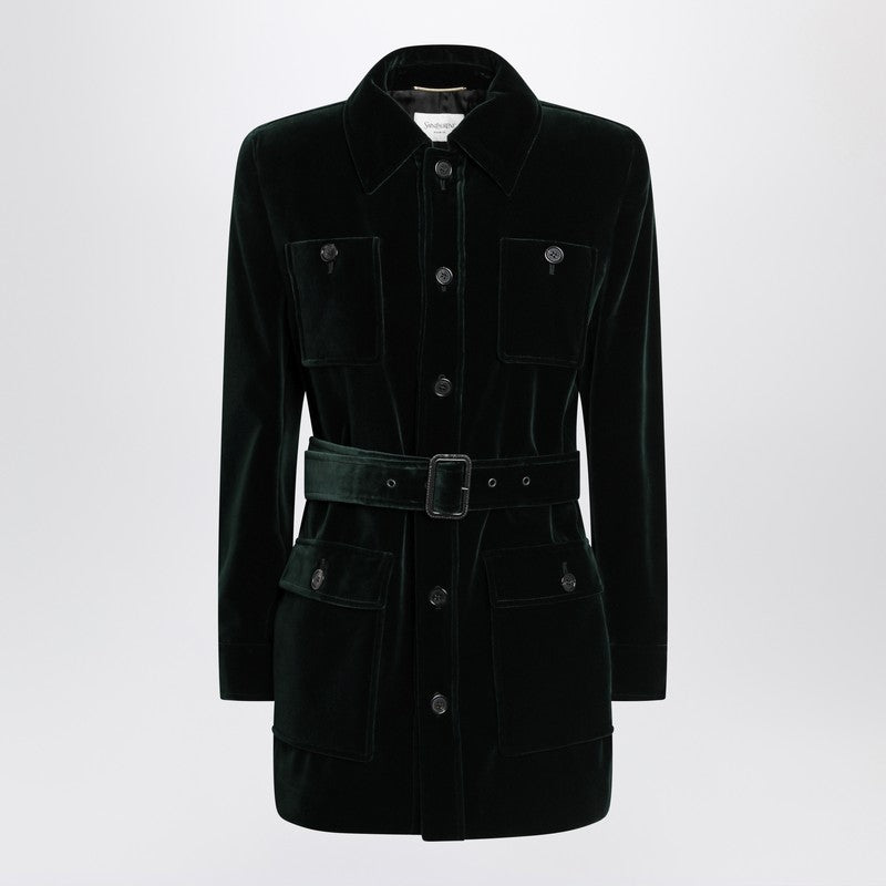 Saint Laurent Green Velvet Safari-Style Jacket Women