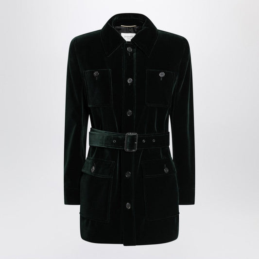 Saint Laurent Green Velvet Safari-Style Jacket Women