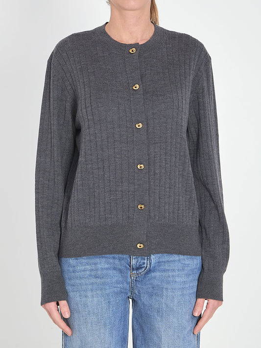 BOTTEGA VENETA Wool Cardigan with Ribbed Knit Edges
