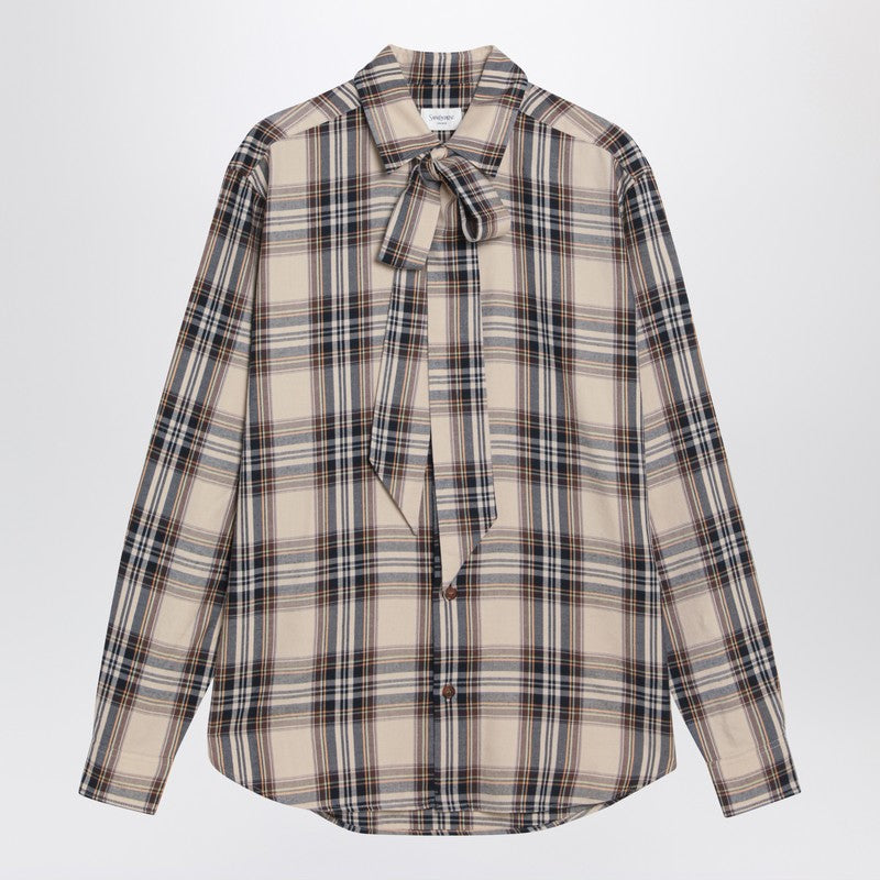 Saint Laurent Cassandre Lavallière Shirt In Tartan Cotton Women