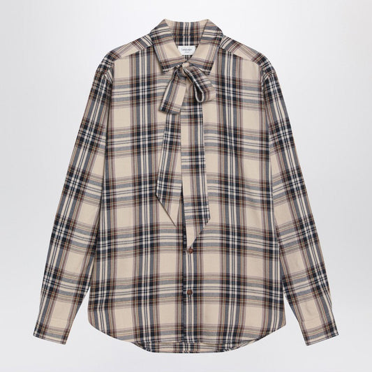 Saint Laurent Cassandre Lavallière Shirt In Tartan Cotton Women
