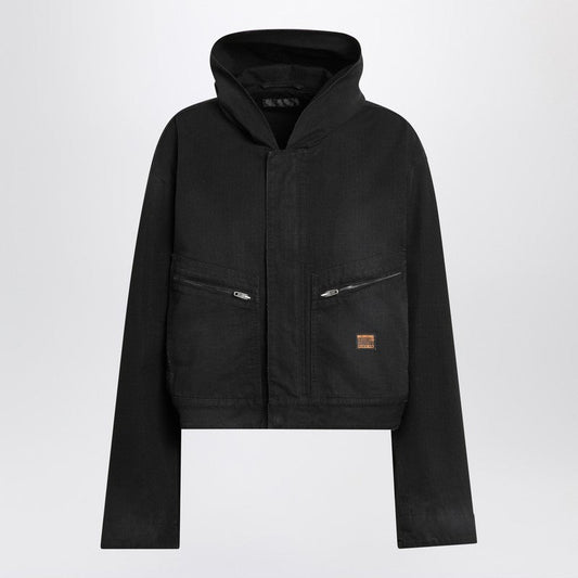 Balenciaga Cropped Jacket With Hood In Black Women