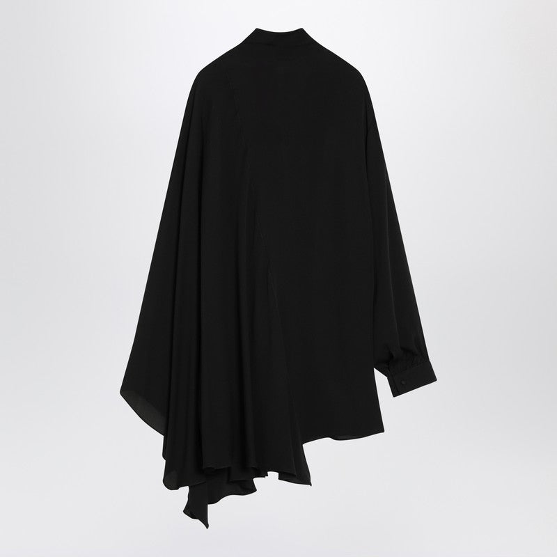 Balenciaga Asymmetric Black Silk Blouse With Scarf Women