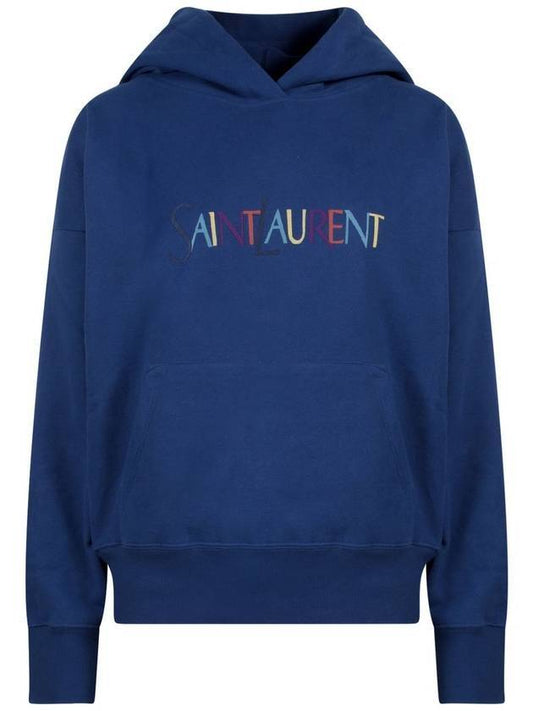 Saint Laurent Women's Logo Hoodie Blue