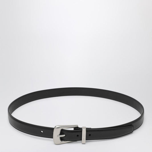 Saint Laurent Smooth Black Leather Folk Belt Men
