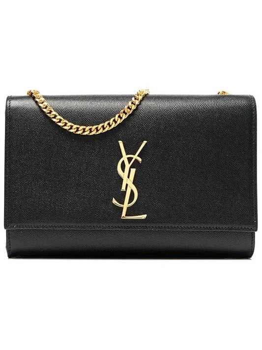 Saint Laurent Monogram Kate Chain Gold Hardware Medium Cross Bag Black