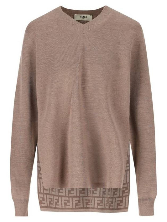 Fendi V-Neck Double Fabric Sweater Grey
