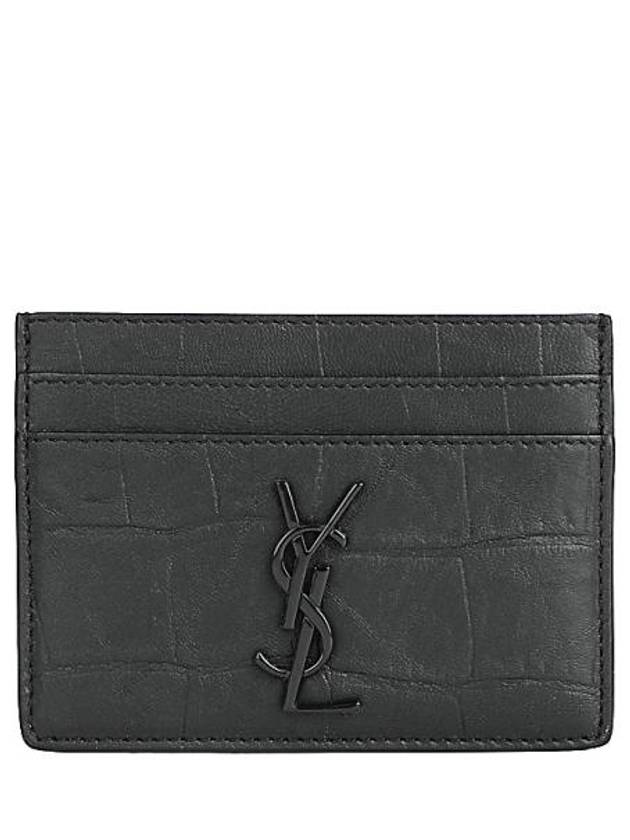Saint Laurent Monogram Crocodile Leather Card Wallet Black
