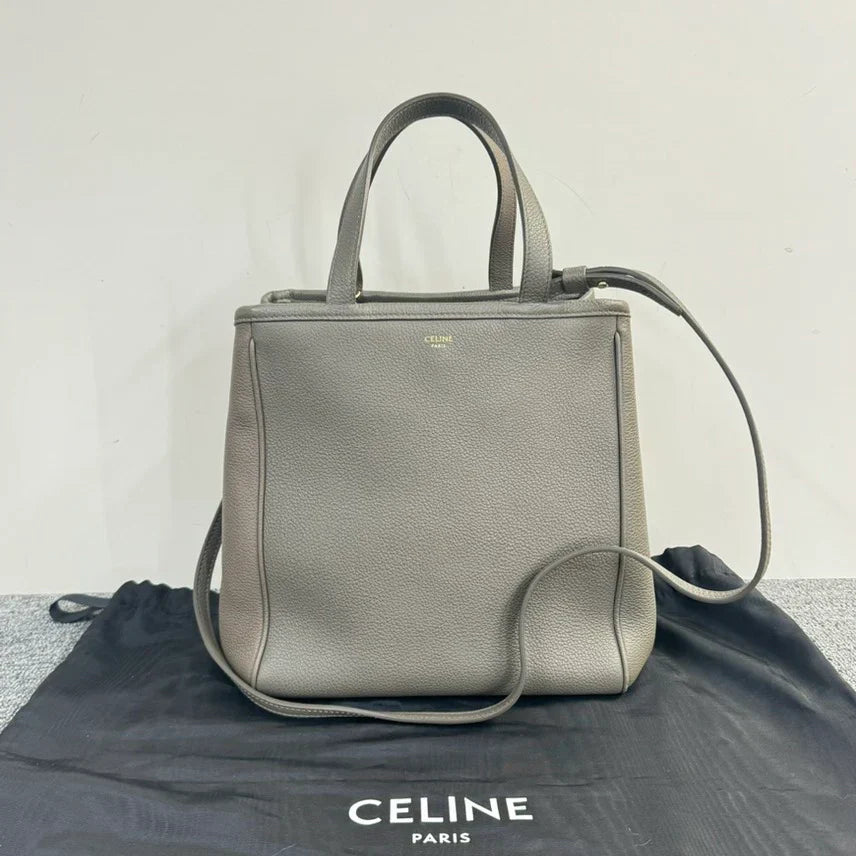 Celine Fold Cabas Tote Bag Greige Leather Medium B20-03