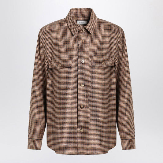 Saint Laurent Overshirt In Beige/Brown/Black Houndstooth Women
