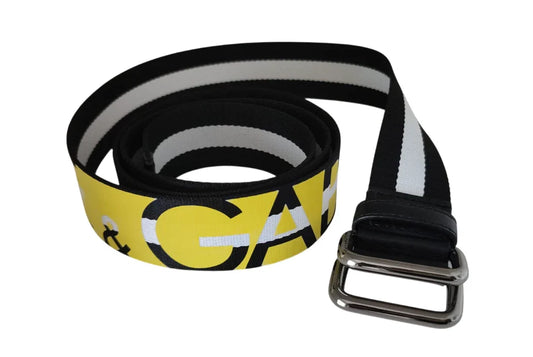 Dolce & Gabbana Black Yellow Logo Striped Metal Buckle Men's Belt
