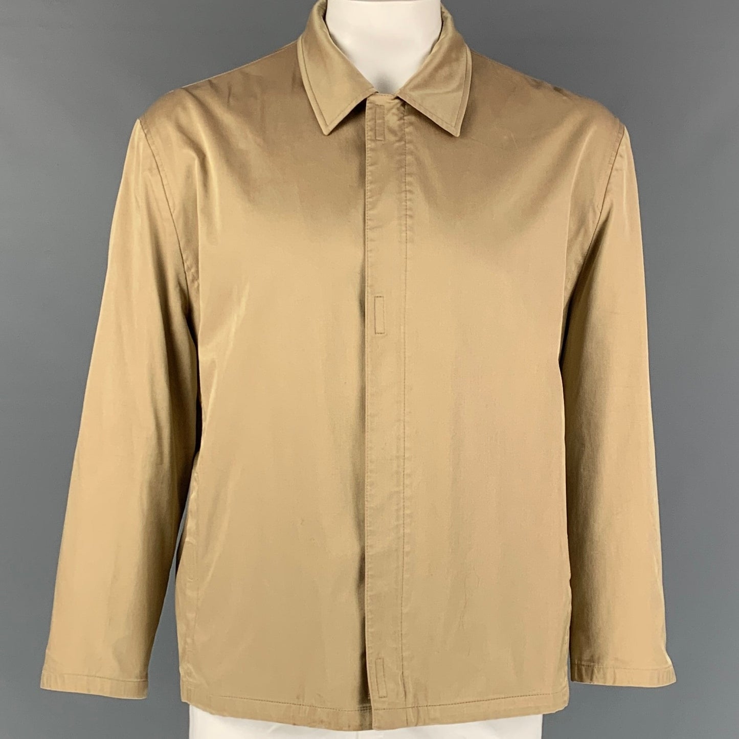 PRADA Size XL Beige Solid Silk Blend Zip & Velcro Jacket