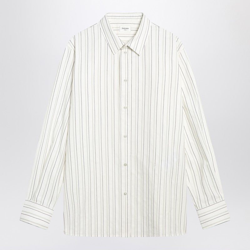 Saint Laurent White Striped Cassandre Shirt In Cotton Men