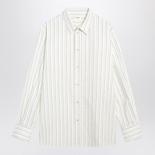Saint Laurent White Striped Cassandre Shirt In Cotton Men