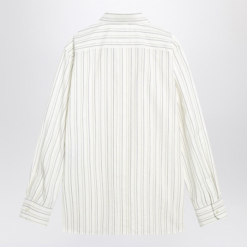 Saint Laurent White Striped Cassandre Shirt In Cotton Men