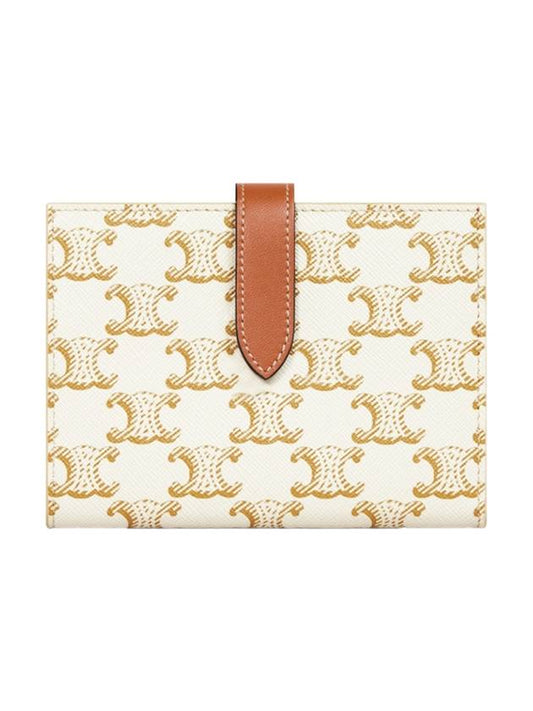 CELINE Triomphe Strap Canvas Half Wallet White Tan